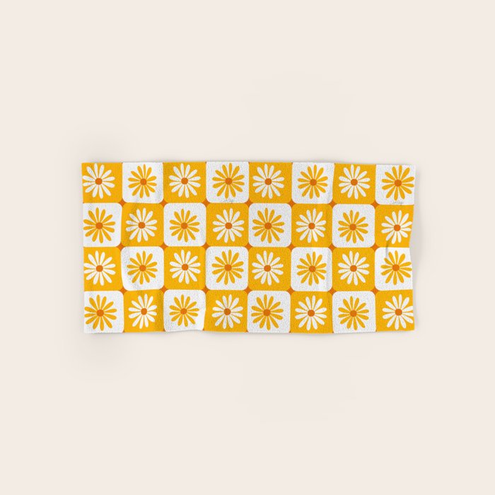 Checkered Daisies - Yellow Bath Towel Gallery Image 1