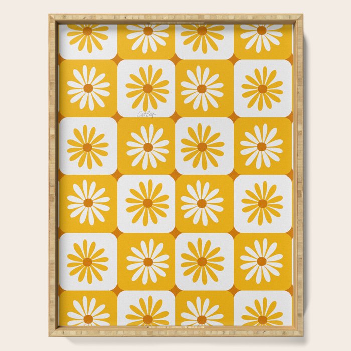 Checkered Daisies - Yellow Serving Tray Gallery Image 1
