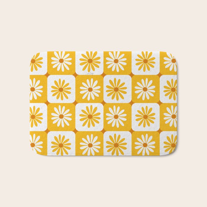 Checkered Daisies - Yellow Bath Mat Gallery Image 1
