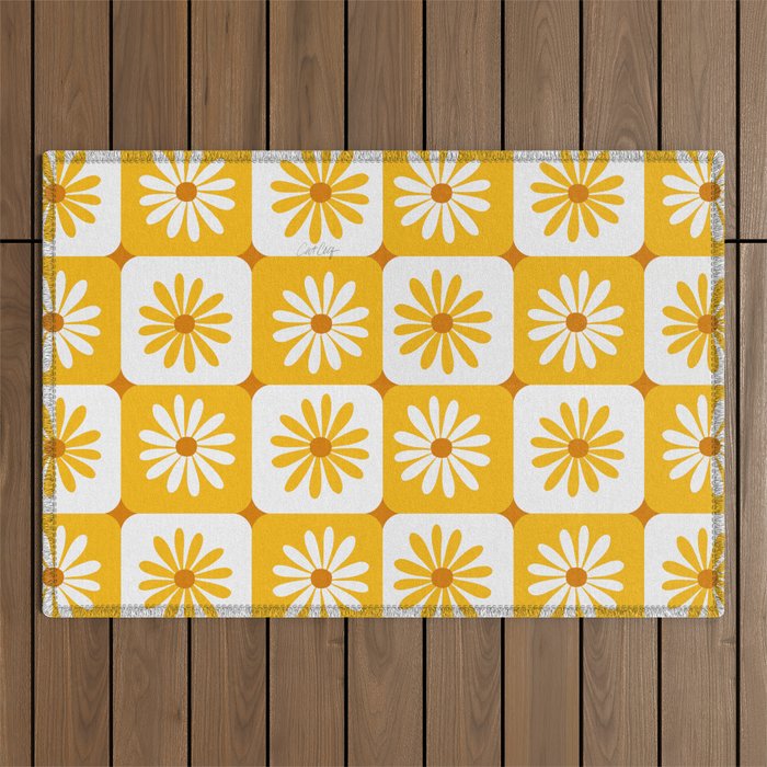 Checkered Daisies - Yellow Outdoor Rug Gallery Image 1