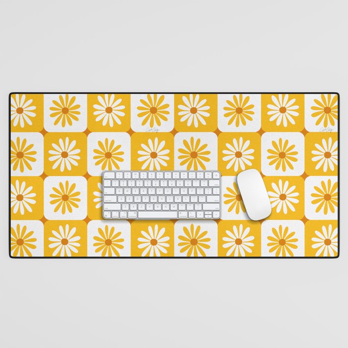 Checkered Daisies - Yellow Desk Mat Gallery Image 1