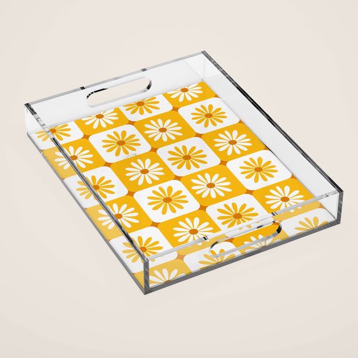 Checkered Daisies - Yellow Acrylic Tray Gallery Image 1