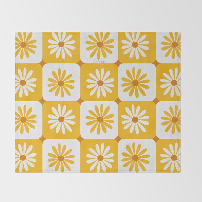 Checkered Daisies - Yellow Throw Blanket Gallery Image 2