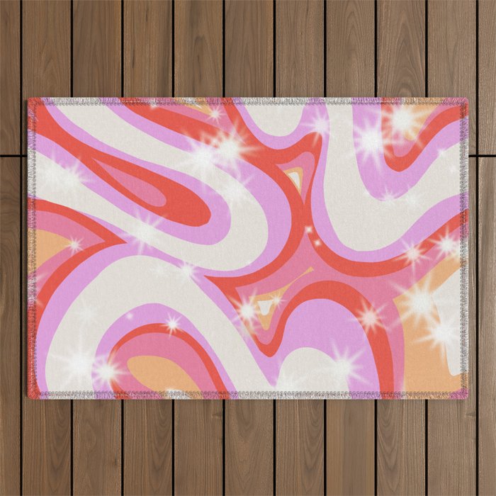 Groovy Party swirls pink Outdoor Rug Gallery Image 1