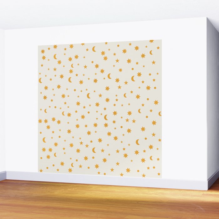 Moon Stars Pattern - Gold Wall Mural Gallery Image 2
