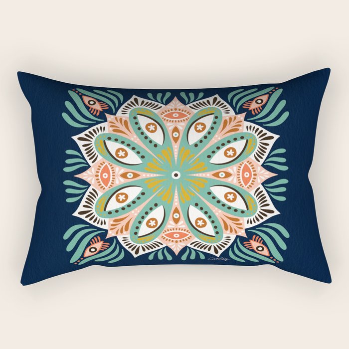Floral Eye Mandala - Blue & Blush Rectangular Pillow Gallery Image 2