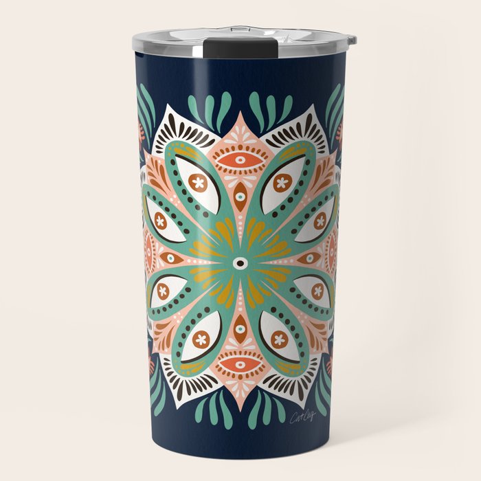Floral Eye Mandala - Blue & Blush Travel Mug Gallery Image 1