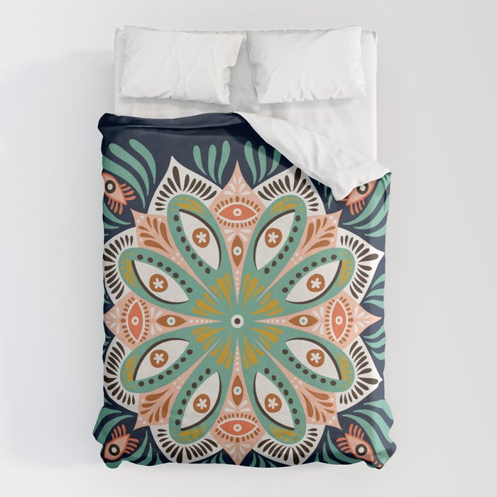 Floral Eye Mandala - Blue & Blush Duvet Cover Gallery Image 6