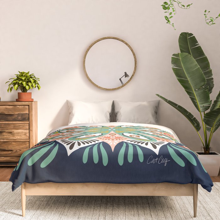 Floral Eye Mandala - Blue & Blush Comforter Gallery Image 3