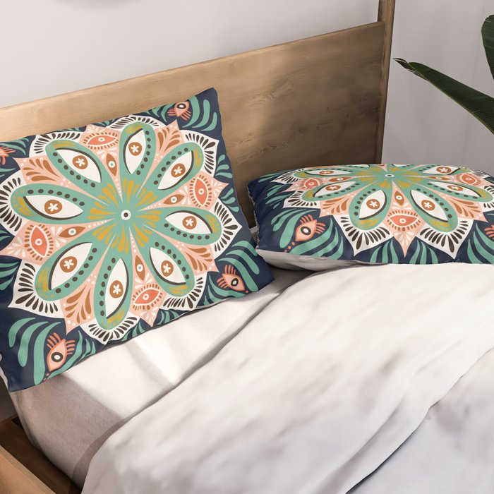 Floral Eye Mandala - Blue & Blush Pillow Sham Gallery Image 2