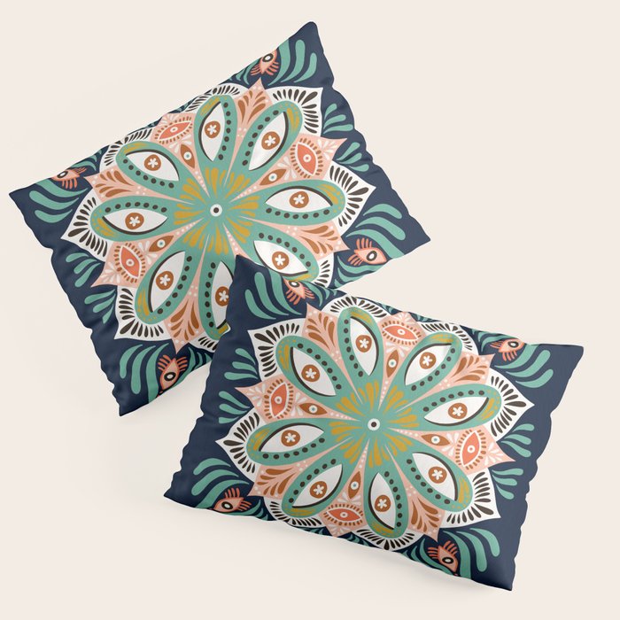 Floral Eye Mandala - Blue & Blush Pillow Sham Gallery Image 1