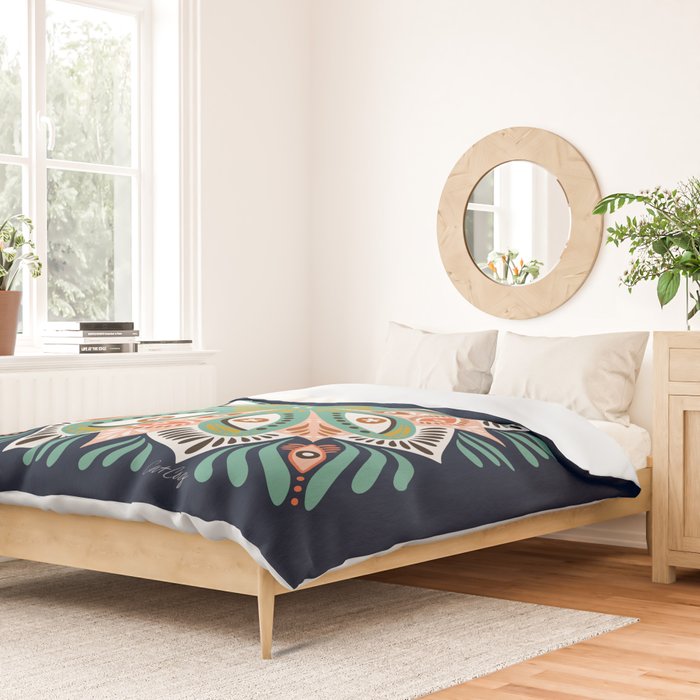 Floral Eye Mandala - Blue & Blush Duvet Cover Gallery Image 2