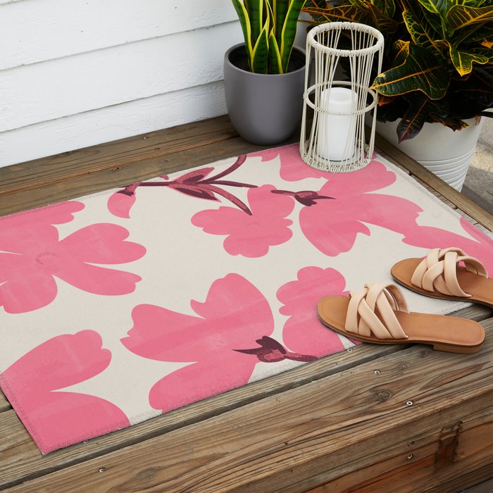 Soft Pink Flowers Outdoor Rug Gallery Image 2