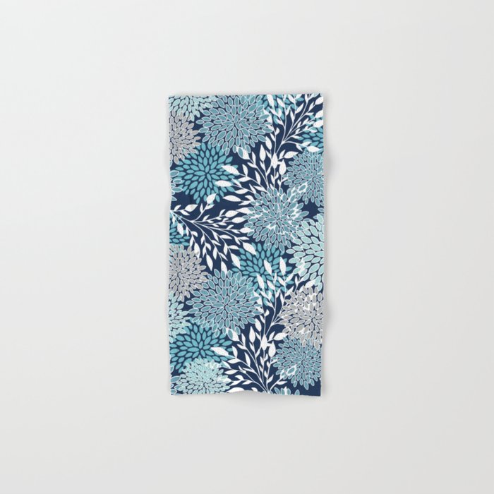 Garden Florals, Navy, Blue, Teal Bath Towel Gallery Image 1