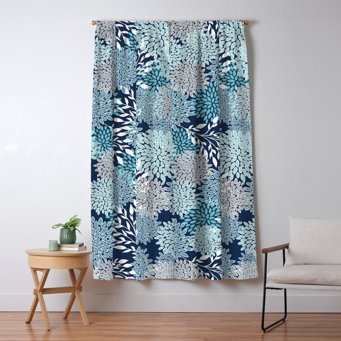 Garden Florals, Navy, Blue, Teal Window Curtain Gallery Image 1