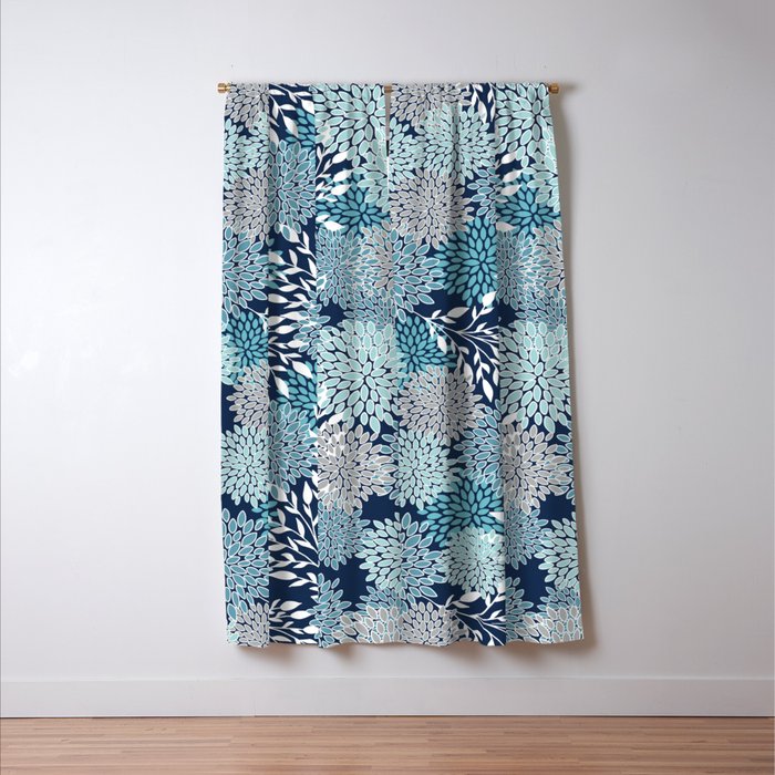 Garden Florals, Navy, Blue, Teal Window Curtain Gallery Image 3