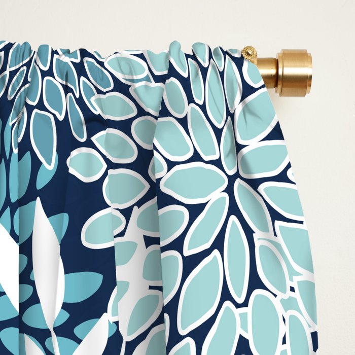 Garden Florals, Navy, Blue, Teal Window Curtain Gallery Image 2