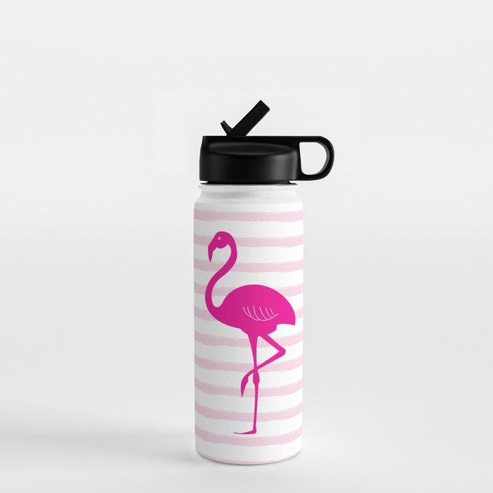 Flamingo & Stripes - Blush Hot Pink Water Bottle Gallery Image 1
