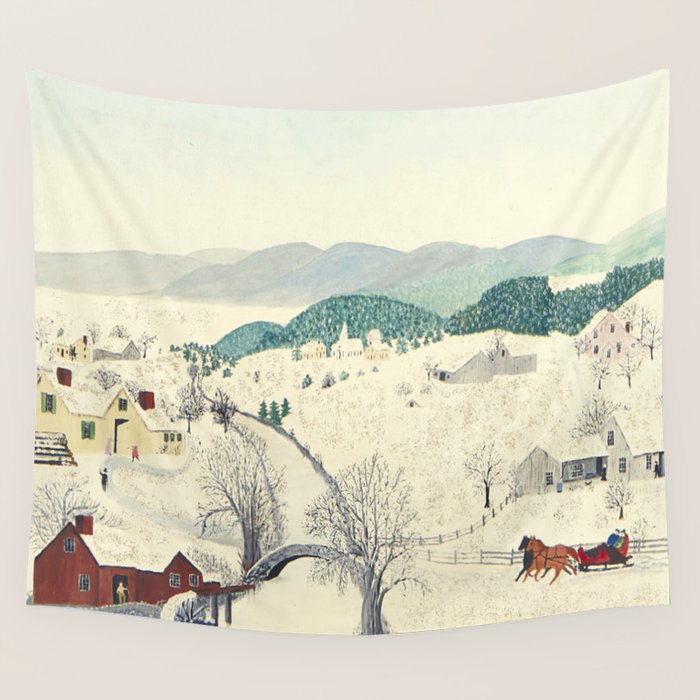 Anna Mary Robertson 'Grandma' Moses To Grandma's House We Go on Thanksgiving Day Folk Art Wall Tapestry Gallery Image 4