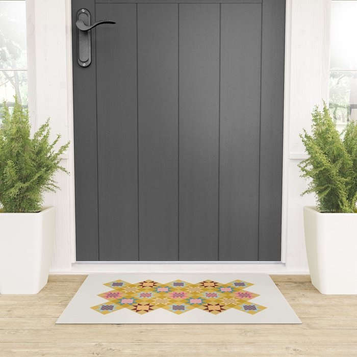 Checkerboard Quilt Shapes - Multicolor Gold Welcome Mat Gallery Image 3