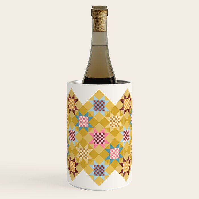 Checkerboard Quilt Shapes - Multicolor Gold Wine Chiller Gallery Image 1