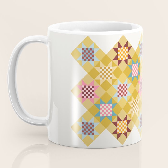 Checkerboard Quilt Shapes - Multicolor Gold Coffee Mug Gallery Image 3