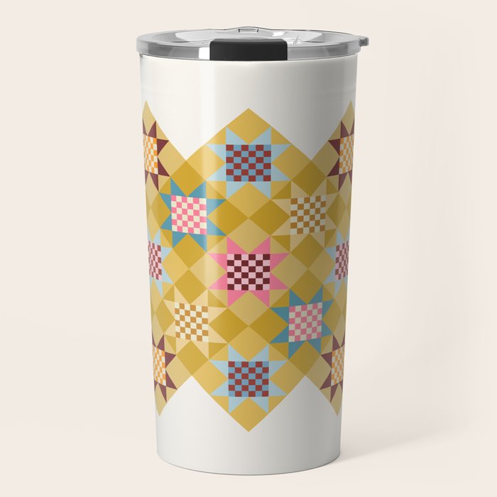 Checkerboard Quilt Shapes - Multicolor Gold Travel Mug Gallery Image 1