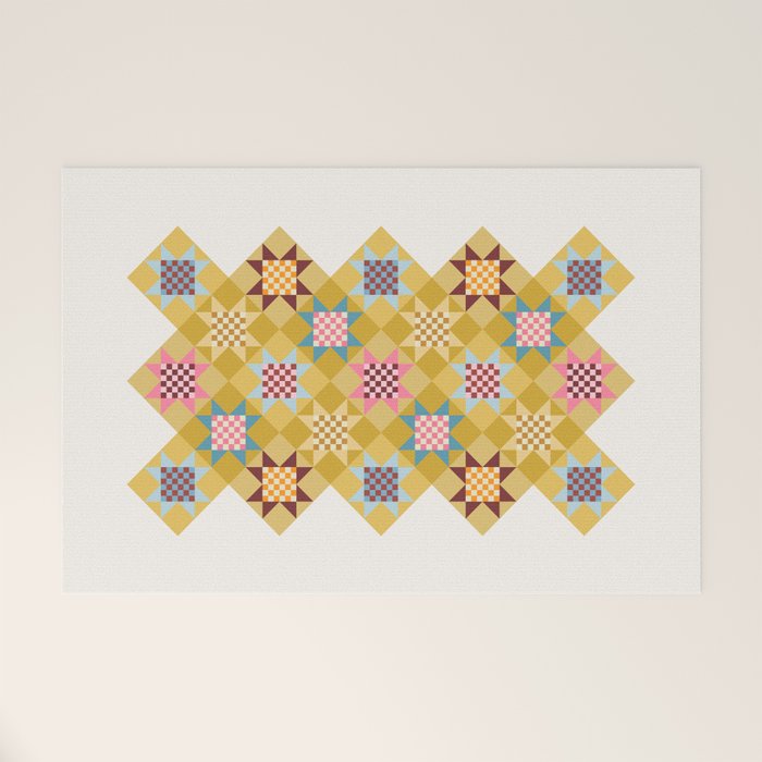 Checkerboard Quilt Shapes - Multicolor Gold Welcome Mat Gallery Image 1