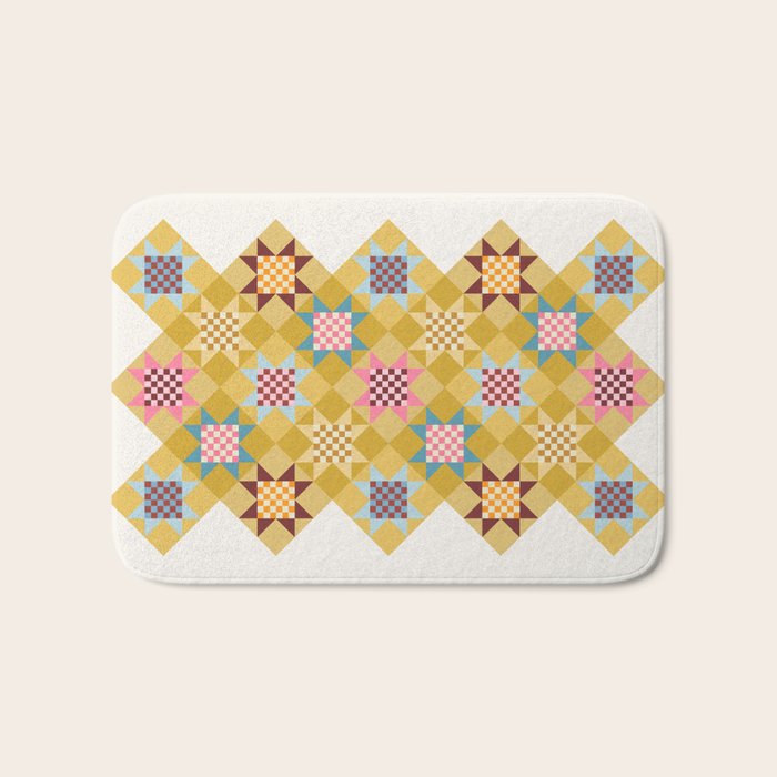 Checkerboard Quilt Shapes - Multicolor Gold Bath Mat Gallery Image 1