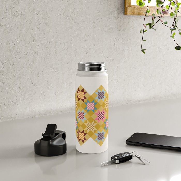 Checkerboard Quilt Shapes - Multicolor Gold Water Bottle Gallery Image 4