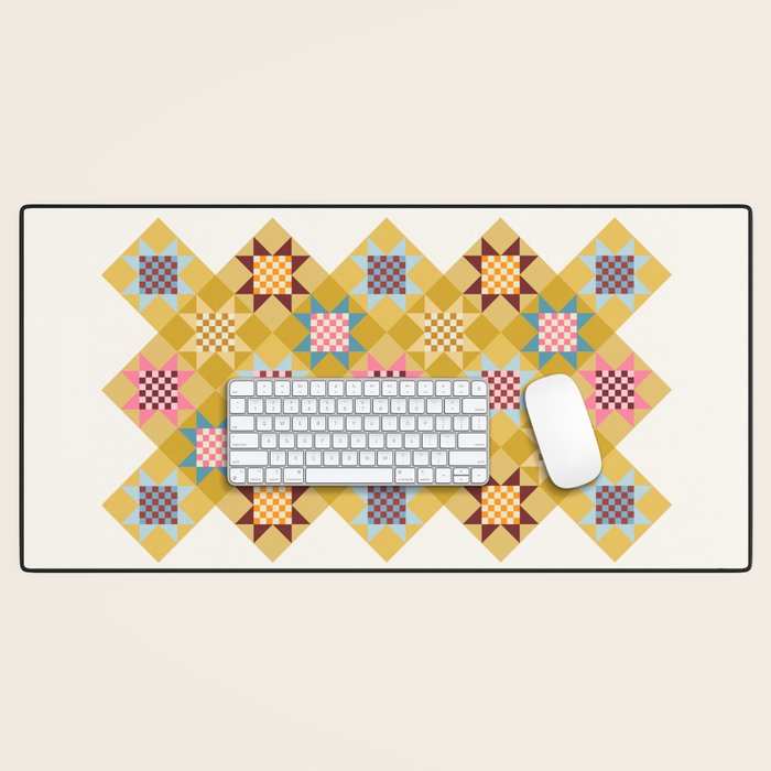 Checkerboard Quilt Shapes - Multicolor Gold Desk Mat Gallery Image 1
