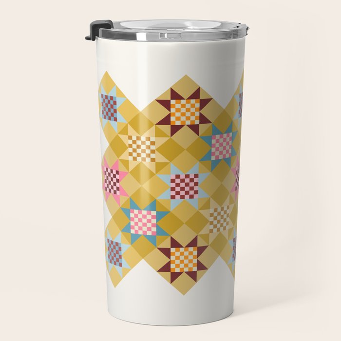 Checkerboard Quilt Shapes - Multicolor Gold Travel Mug Gallery Image 3
