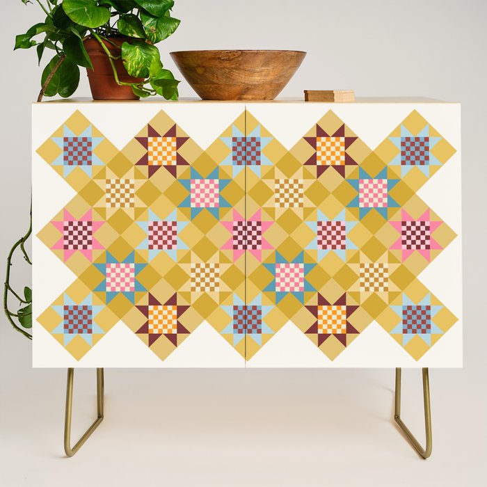 Checkerboard Quilt Shapes - Multicolor Gold Credenza Gallery Image 1