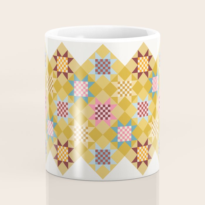 Checkerboard Quilt Shapes - Multicolor Gold Coffee Mug Gallery Image 4