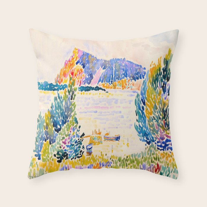 Henri-Edmond Cross Neo-Impressionism Pointillism Cap Nègre 1909 WatercolorPainting Throw Pillow Gallery Image 1