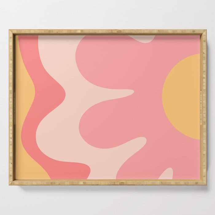 Happy Flower 60s Retro Vibe Pink Blush Mustard  Serving Tray Gallery Image 1