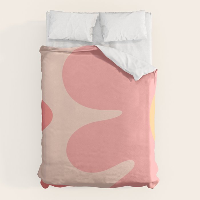 Happy Flower 60s Retro Vibe Pink Blush Mustard  Duvet Cover Gallery Image 6
