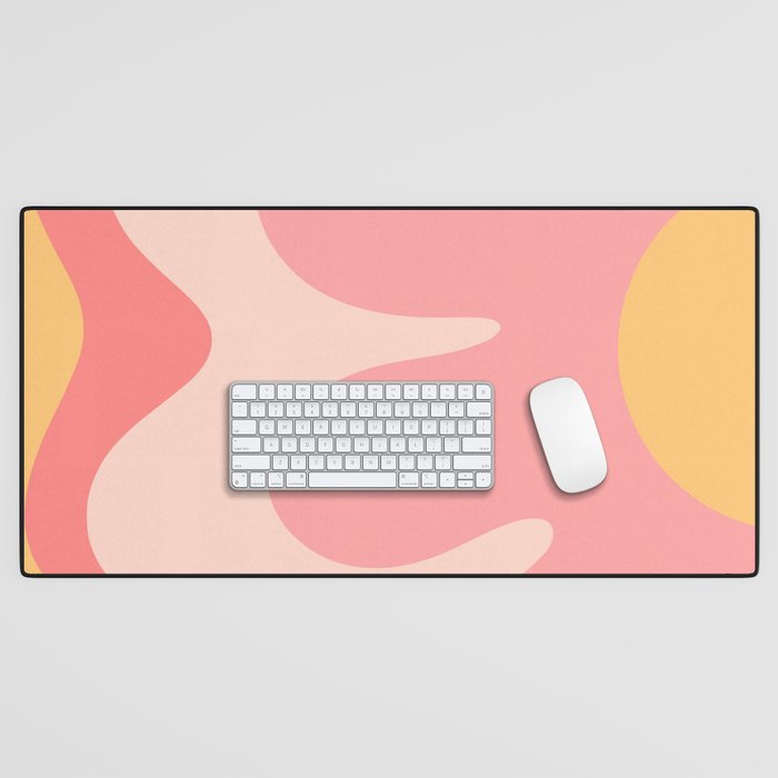 Happy Flower 60s Retro Vibe Pink Blush Mustard  Desk Mat Gallery Image 1