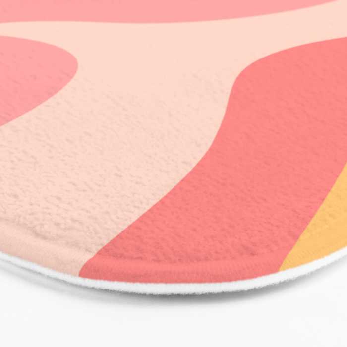 Happy Flower 60s Retro Vibe Pink Blush Mustard  Bath Mat Gallery Image 3