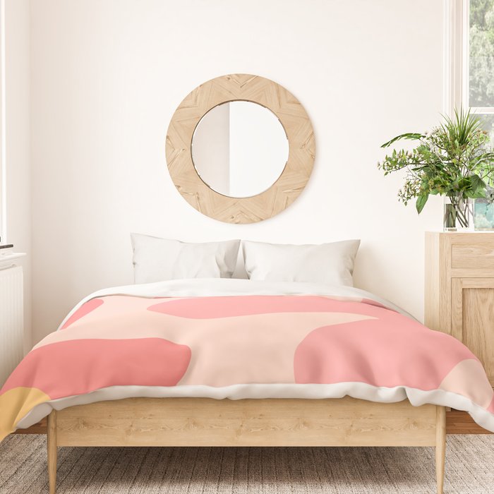 Happy Flower 60s Retro Vibe Pink Blush Mustard  Duvet Cover Gallery Image 3