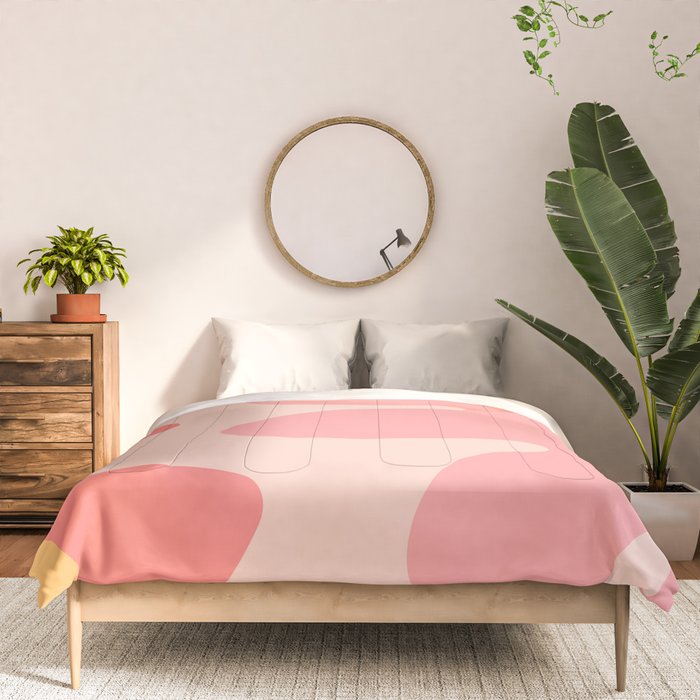 Happy Flower 60s Retro Vibe Pink Blush Mustard  Comforter Gallery Image 3