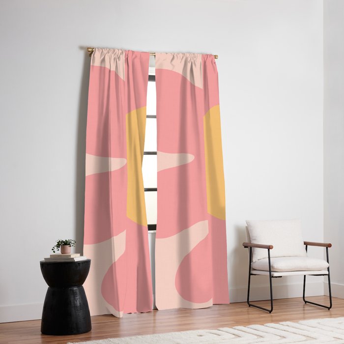 Happy Flower 60s Retro Vibe Pink Blush Mustard  Window Curtain Gallery Image 2