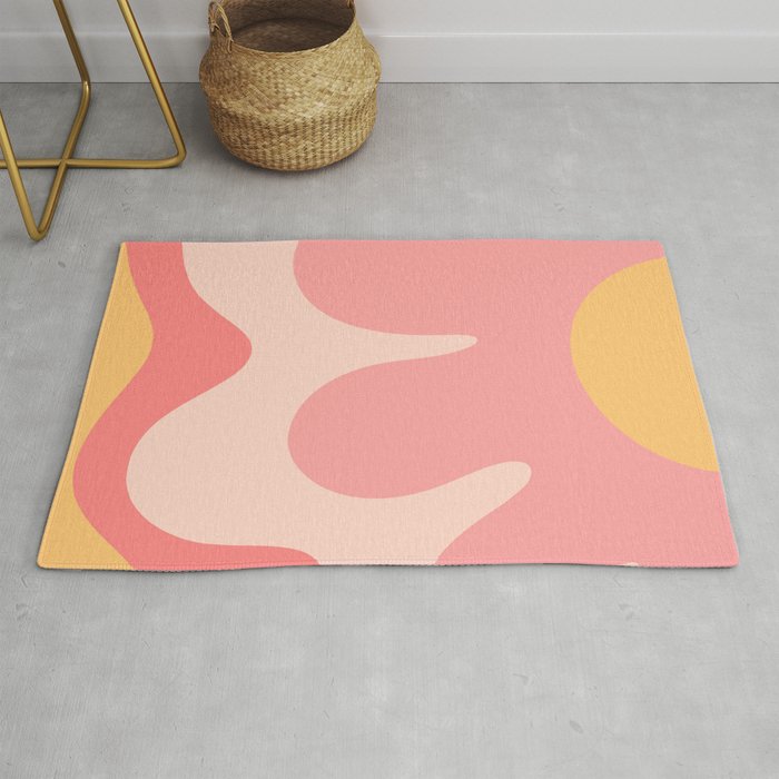 Happy Flower 60s Retro Vibe Pink Blush Mustard  Rug Gallery Image 1