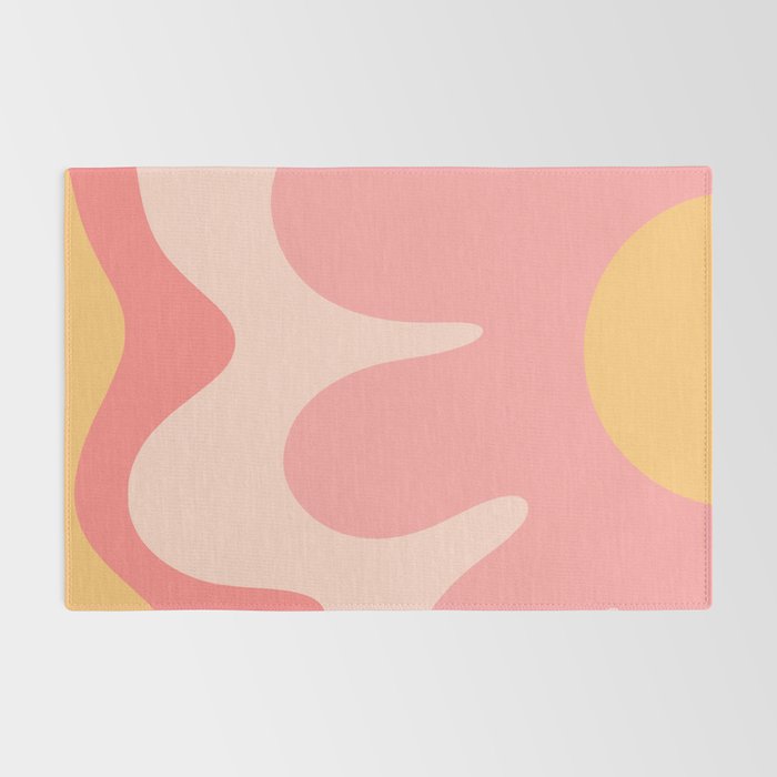Happy Flower 60s Retro Vibe Pink Blush Mustard  Rug Gallery Image 2