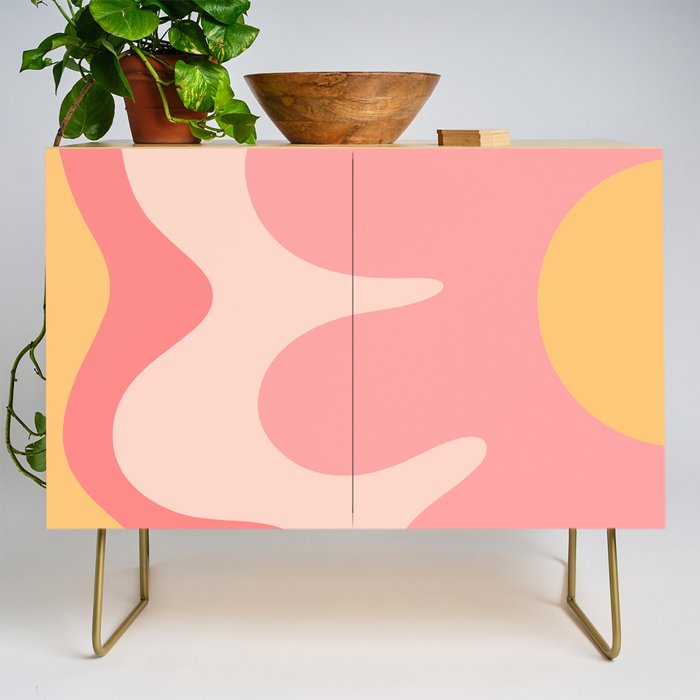 Happy Flower 60s Retro Vibe Pink Blush Mustard  Credenza Gallery Image 1