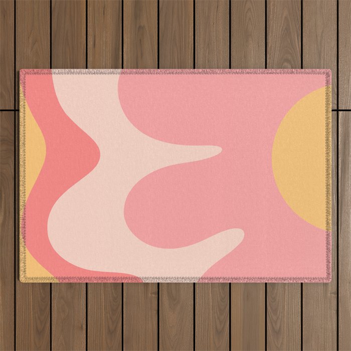 Happy Flower 60s Retro Vibe Pink Blush Mustard  Outdoor Rug Gallery Image 1