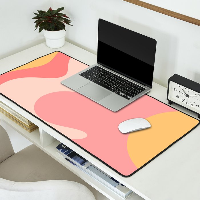 Happy Flower 60s Retro Vibe Pink Blush Mustard  Desk Mat Gallery Image 2