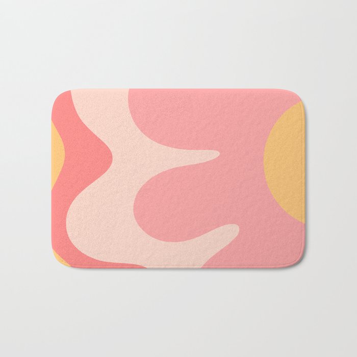 Happy Flower 60s Retro Vibe Pink Blush Mustard  Bath Mat Gallery Image 1