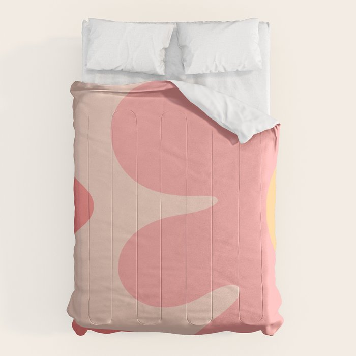 Happy Flower 60s Retro Vibe Pink Blush Mustard  Comforter Gallery Image 1
