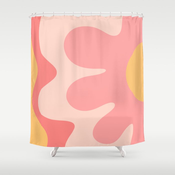 Happy Flower 60s Retro Vibe Pink Blush Mustard  Shower Curtain Gallery Image 1